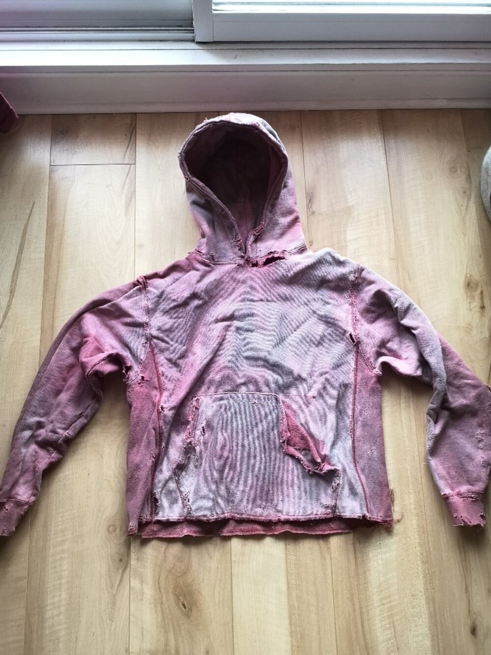 Vintage Distressed Hoodie - Sun faded Pink - Cropped Medium Fit